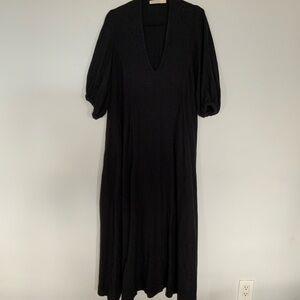 Black V-Neck Bishop Sleeve Dress for Work